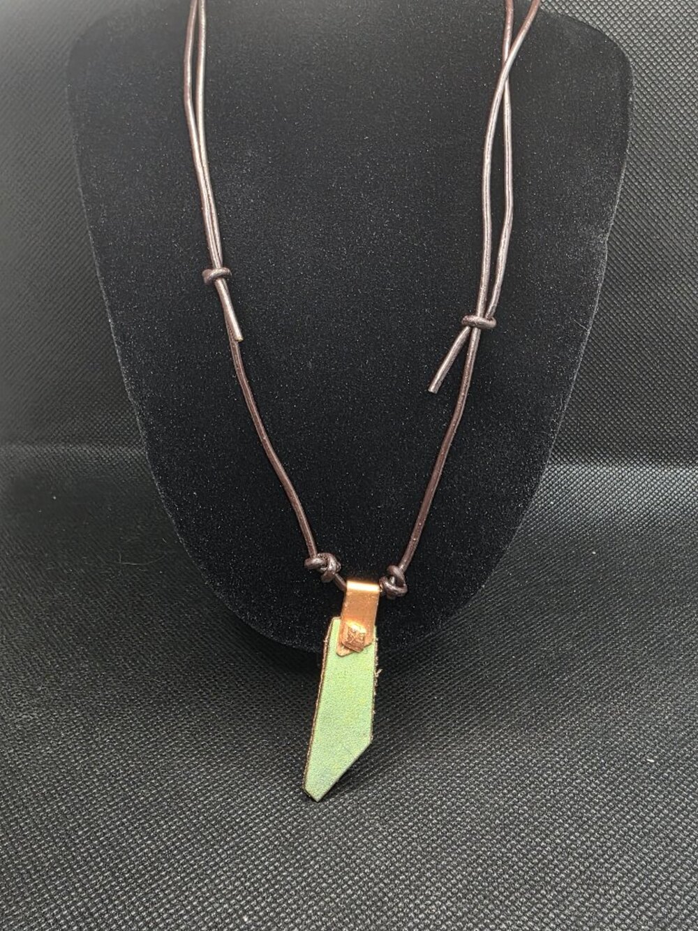 Handcrafted Artisan Mixed Media Copper & Leather Patina Pendant Necklace